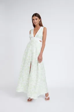 By Johnny Fleur Midi Dress Print Green Size AU 8  for rent on The Volte - image 1