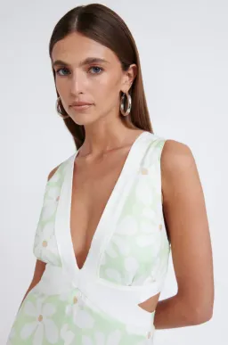 By Johnny Fleur Midi Dress Print Green Size AU 8  for rent on The Volte - image 2
