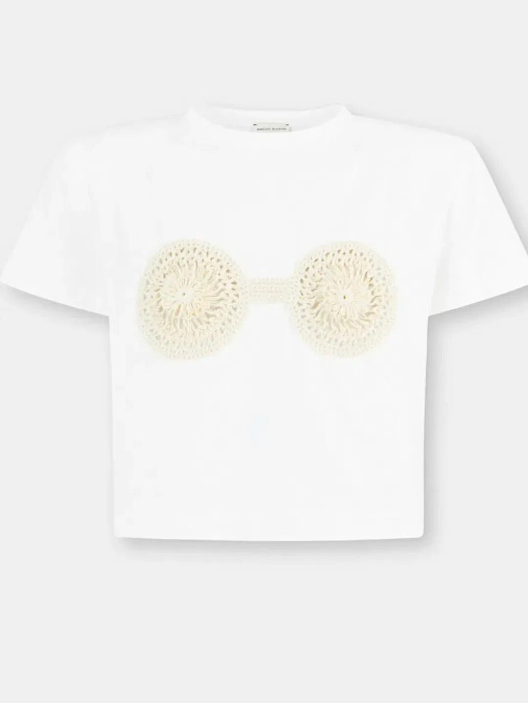 Magda Butrym Feather Crochet Mini Skirt cream and crochet T-shirt  Size 36 / Au 8 for rent on The Volte - main image