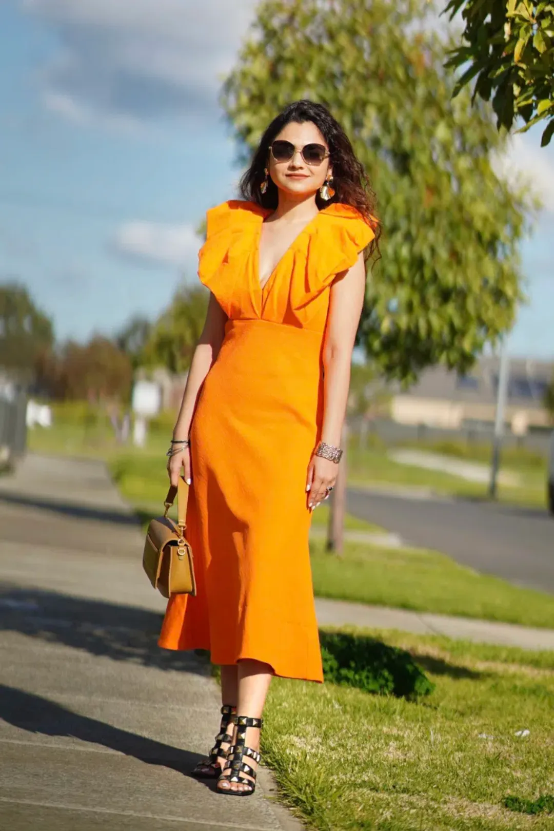 Sheike Charlize Midi Dress Orange Size 6 for rent on The Volte - main image