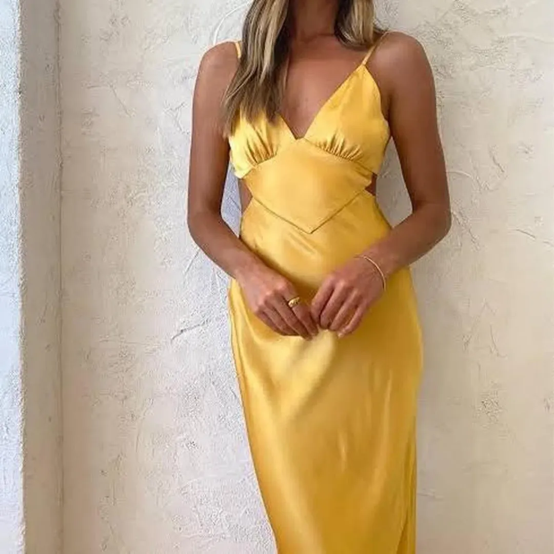 Shona Joy Alma Backless Midi Dress in Yellow Size 6 for rent on The Volte - main image