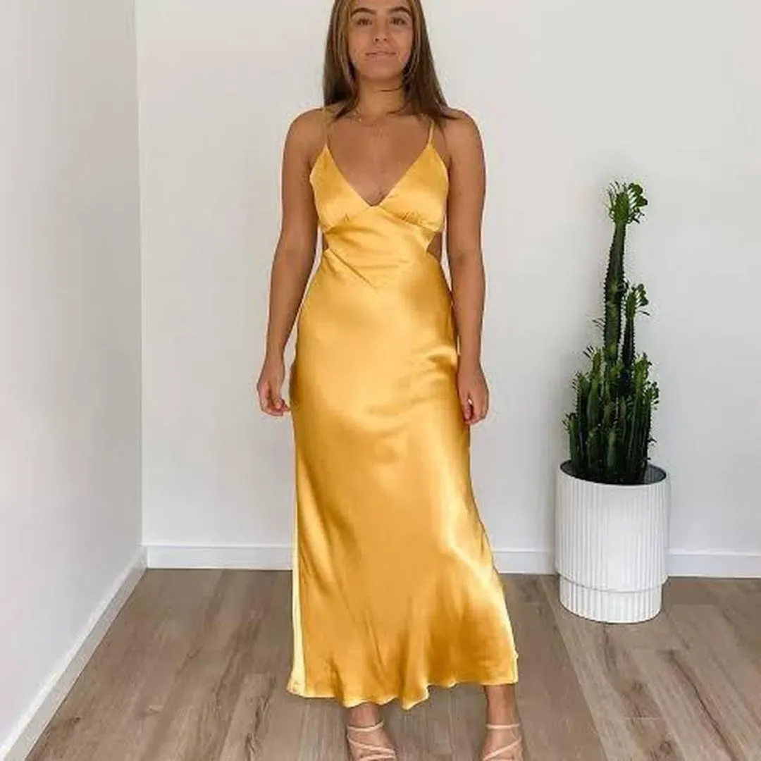 Shona Joy Alma Backless Midi Dress in Yellow Size 6 for rent on The Volte - main image