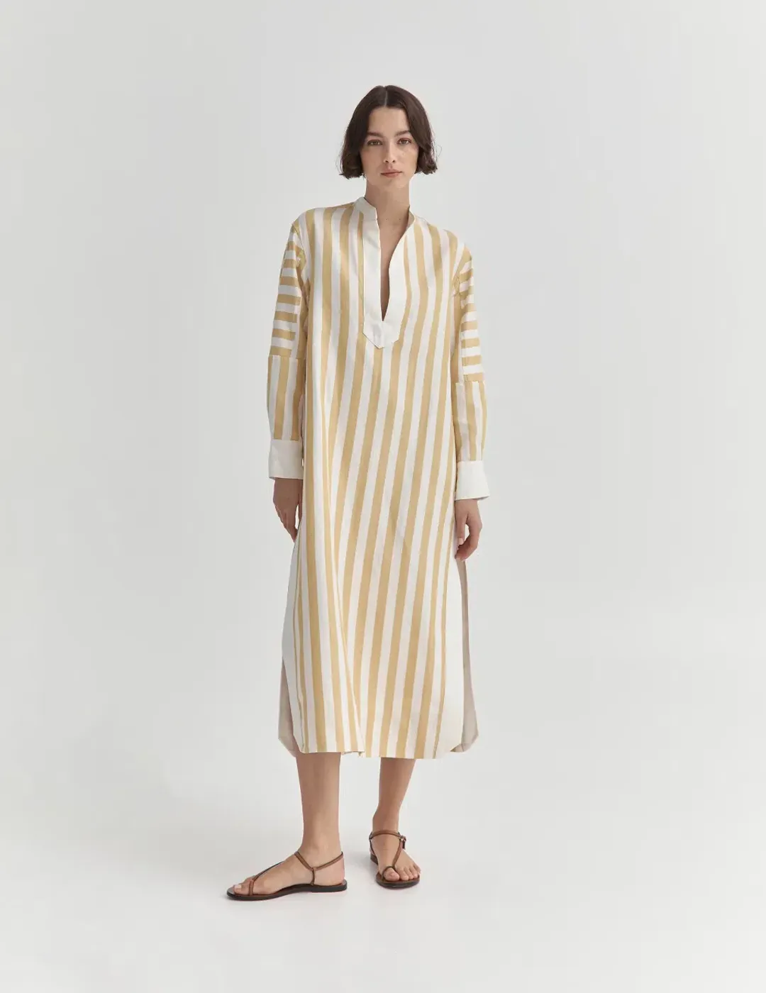 Sarah Jane Clarke Kiki Kaftan Lemon Stripe Size 6 for rent on The Volte - main image