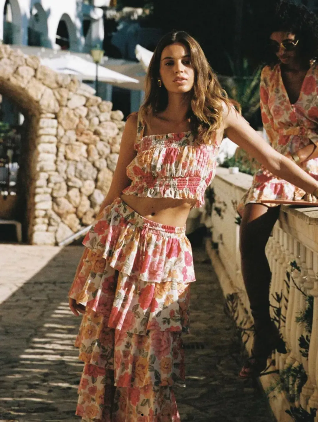 Kivari Camela Shirred Top Size 14 and Midi Skirt Size 10 Set Floral  for rent on The Volte - main image