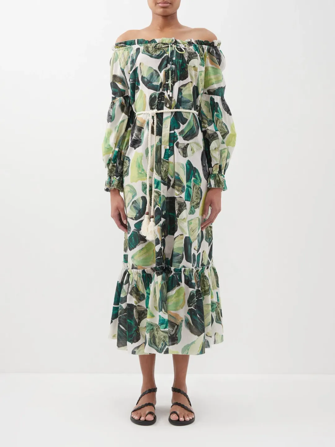 Alemais Siena Off Shoulder Dress Green Size 12 for rent on The Volte - main image