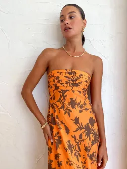 Shona Joy Uli Corded Strapless  Maxi Dress Orange Floral Size 8 / S for rent on The Volte - image 2