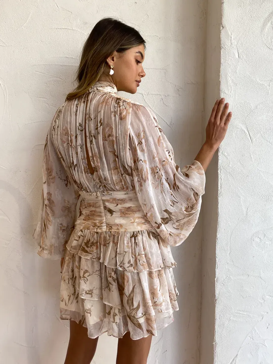 Shona Joy Nina Long Sleeve Ruched Mini Dress Floral Size 8 for rent on The Volte - main image