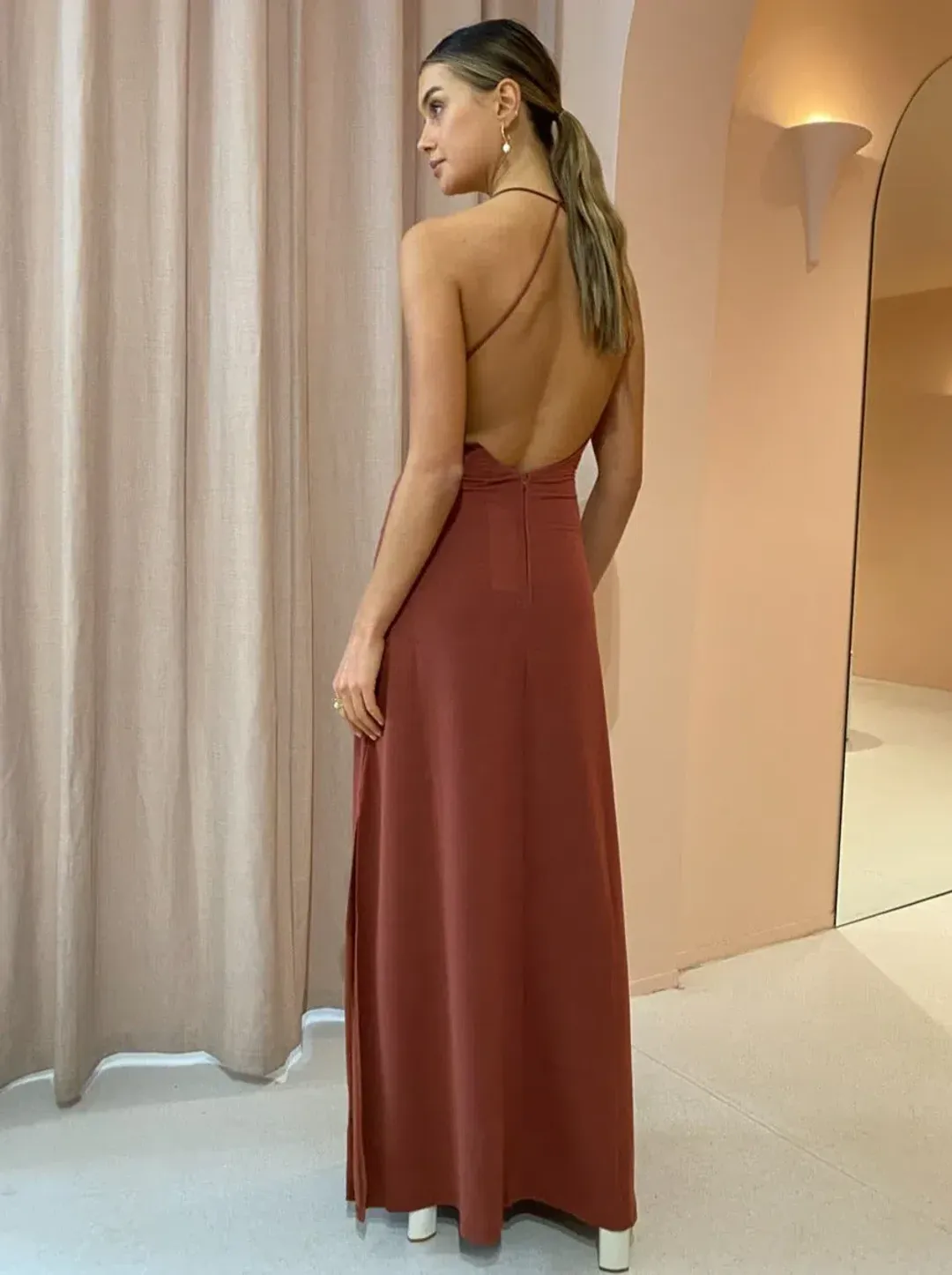 Sonya Moda Knitted Keyhole Gown In Spice Size 6  for rent on The Volte - main image