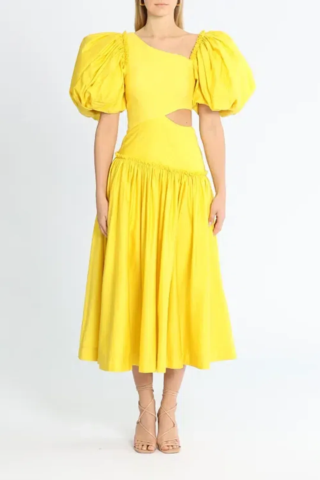 Aje Chateau Cut Out Midi Dress Yellow Size 12 / L for rent on The Volte - main image