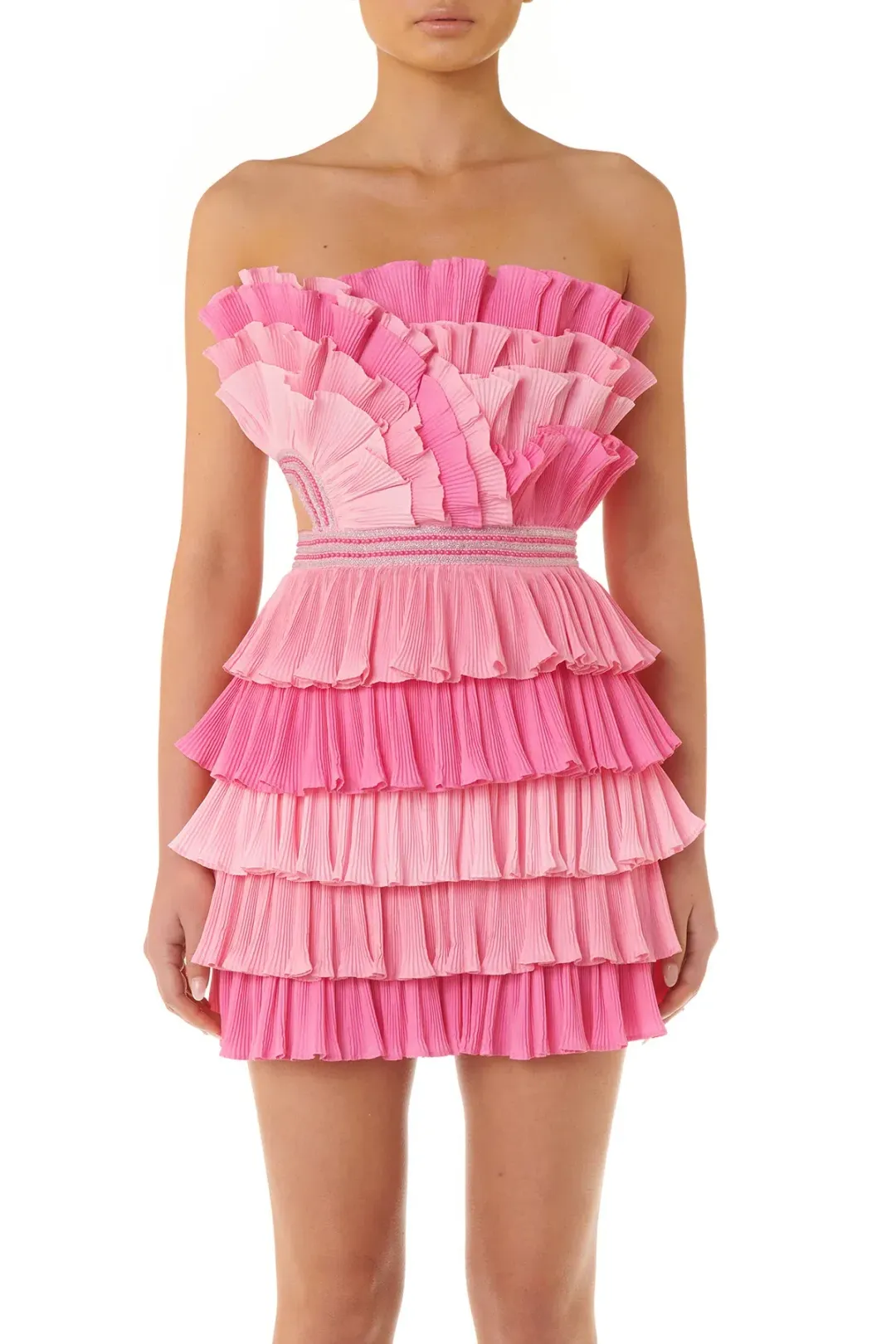 Eliya the Label Josephine Pleated Ruffle Mini Dress Pink Size M / Au 10 for rent on The Volte - main image