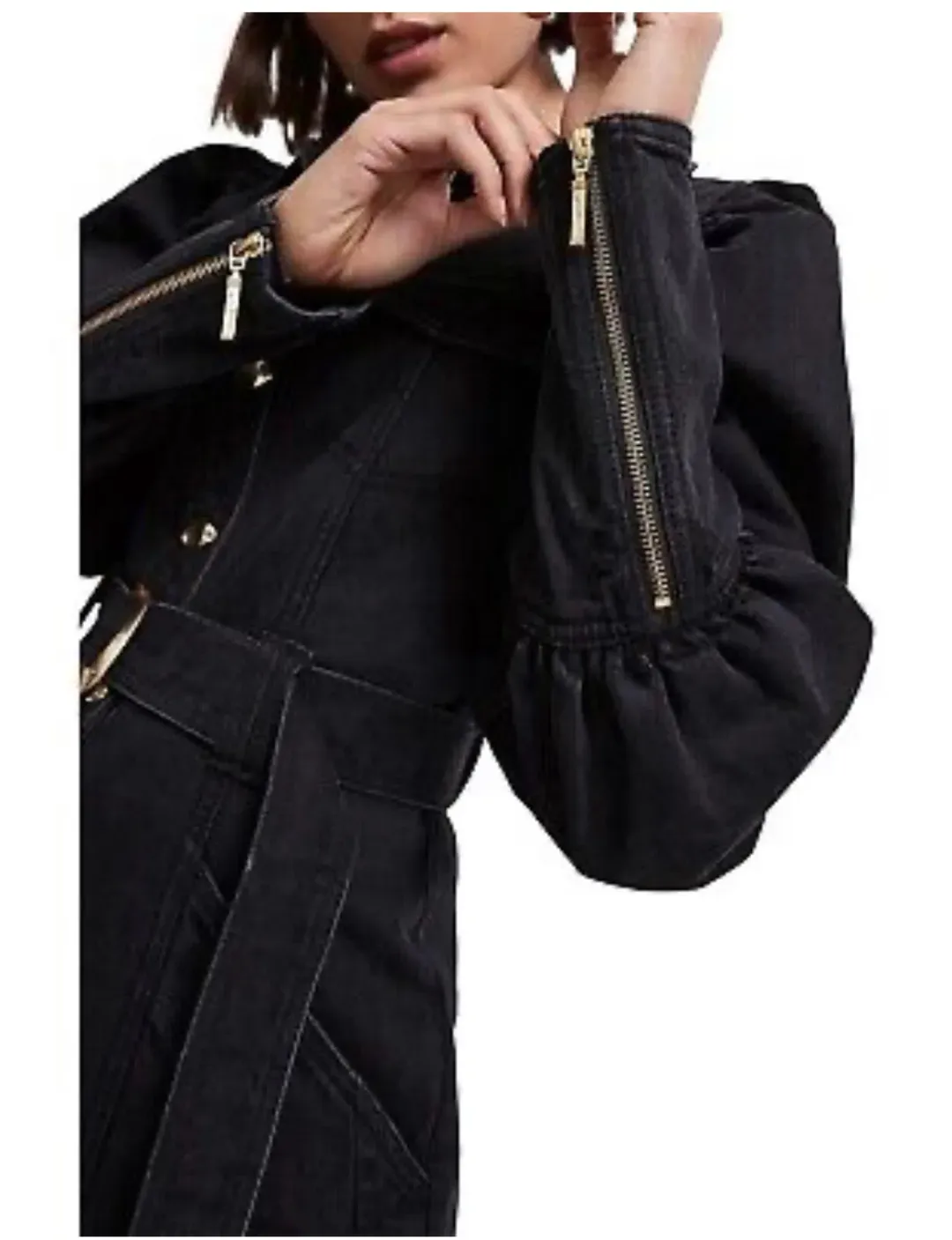 Aje Dione Denim Long Sleeve Mini Dress Black Size 12 for rent on The Volte - main image