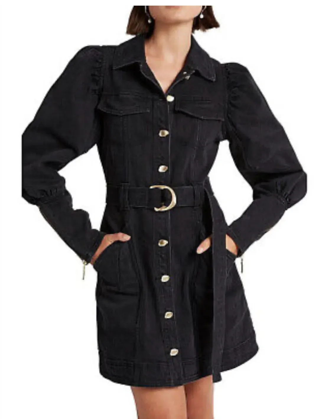 Aje Dione Denim Long Sleeve Mini Dress Black Size 12 for rent on The Volte - main image