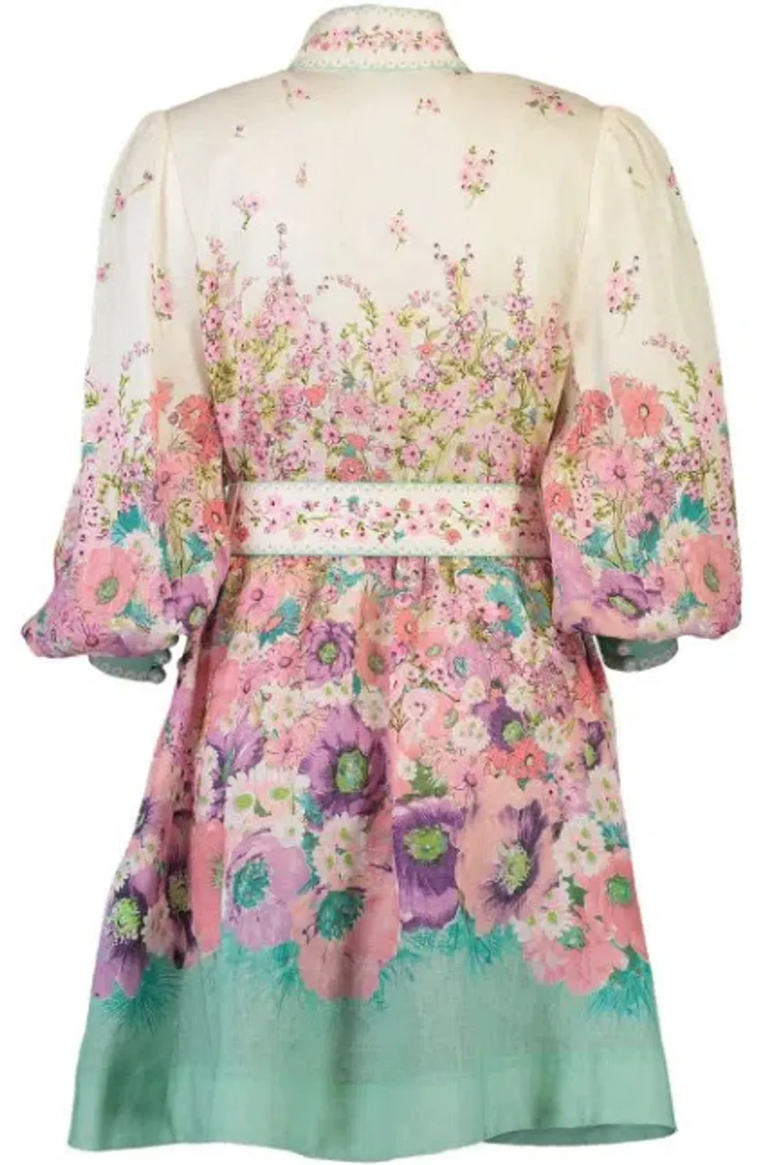 Zimmermann Jude Buttoned Mini Dress Aqua Gradient Floral Size 2 / AU 12 for rent on The Volte - main image