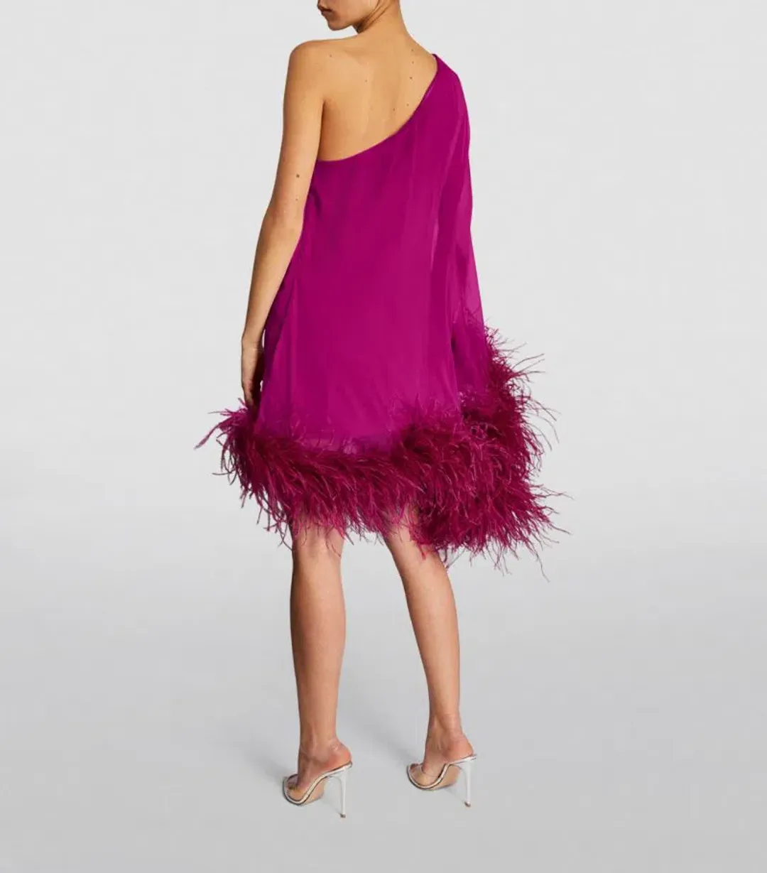 TALLER MARMO  Feather-Trimmed Asymmetric Mini Dress Pink Size 10 for rent on The Volte - main image