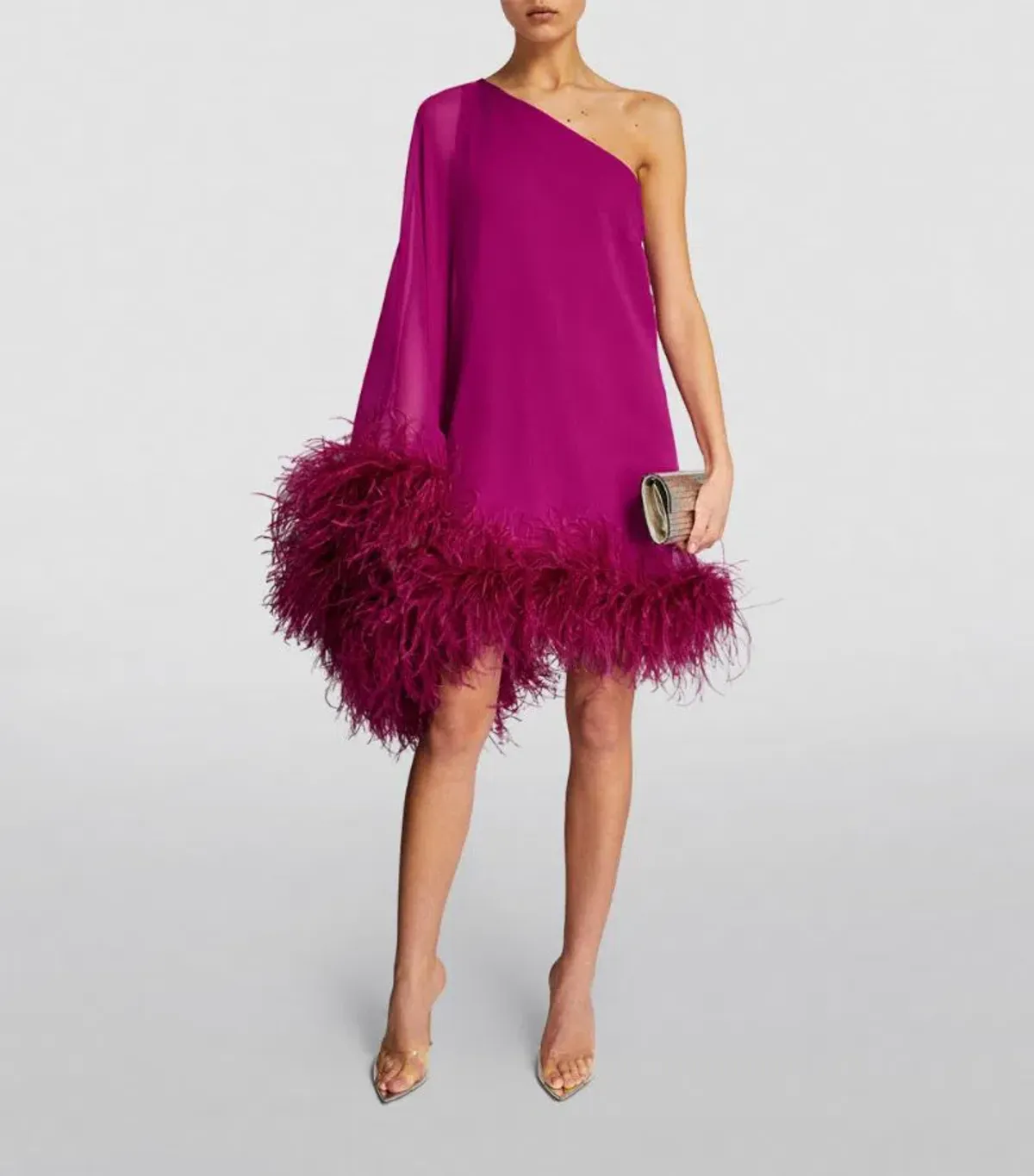 TALLER MARMO  Feather-Trimmed Asymmetric Mini Dress Pink Size 10 for rent on The Volte - main image