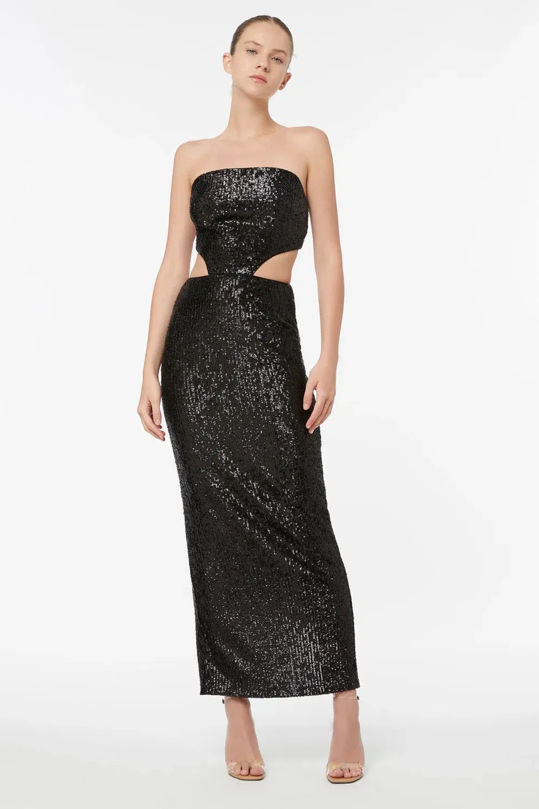 Manning Cartell Before Pop Strapless Midi Dress Black Sequin Size 10 for rent on The Volte - main image