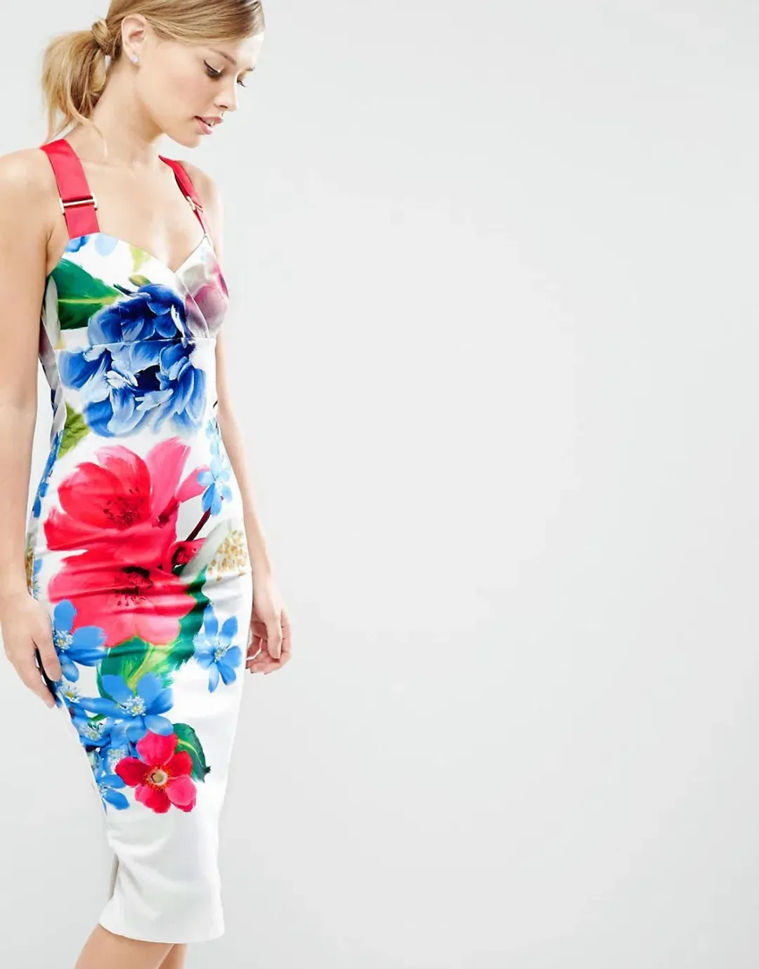 Ted Baker Alexie Dress in Forget Me Not Print in White Size 8 for rent on The Volte - main image