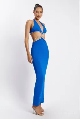 Meshki Nicha Diamante Cut Out Maxi Dress Cobalt Blue Size 8 for rent on The Volte - image 2