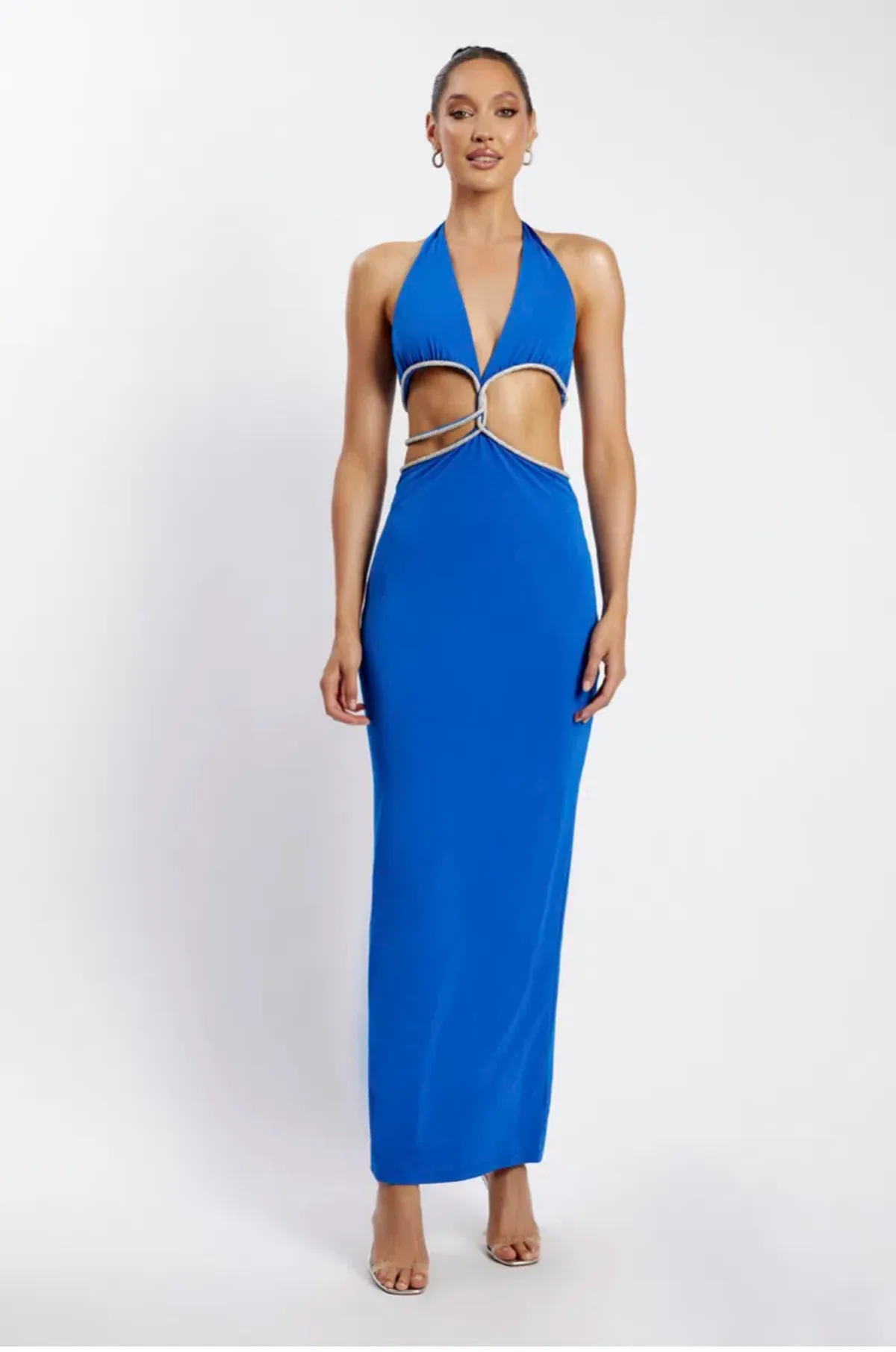 Meshki Nicha Diamante Cut Out Maxi Dress Cobalt Blue Size 8 for rent on The Volte - main image