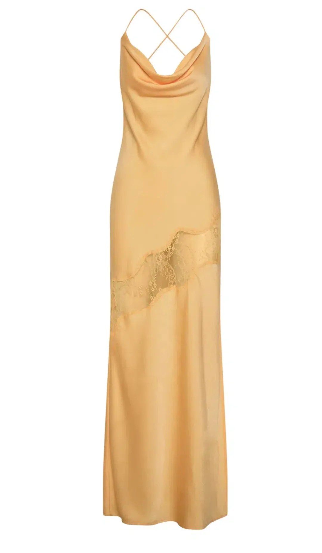 Meshki Chandra Lace Detail Satin Maxi Dress Lemon Size 6 for rent on The Volte - main image