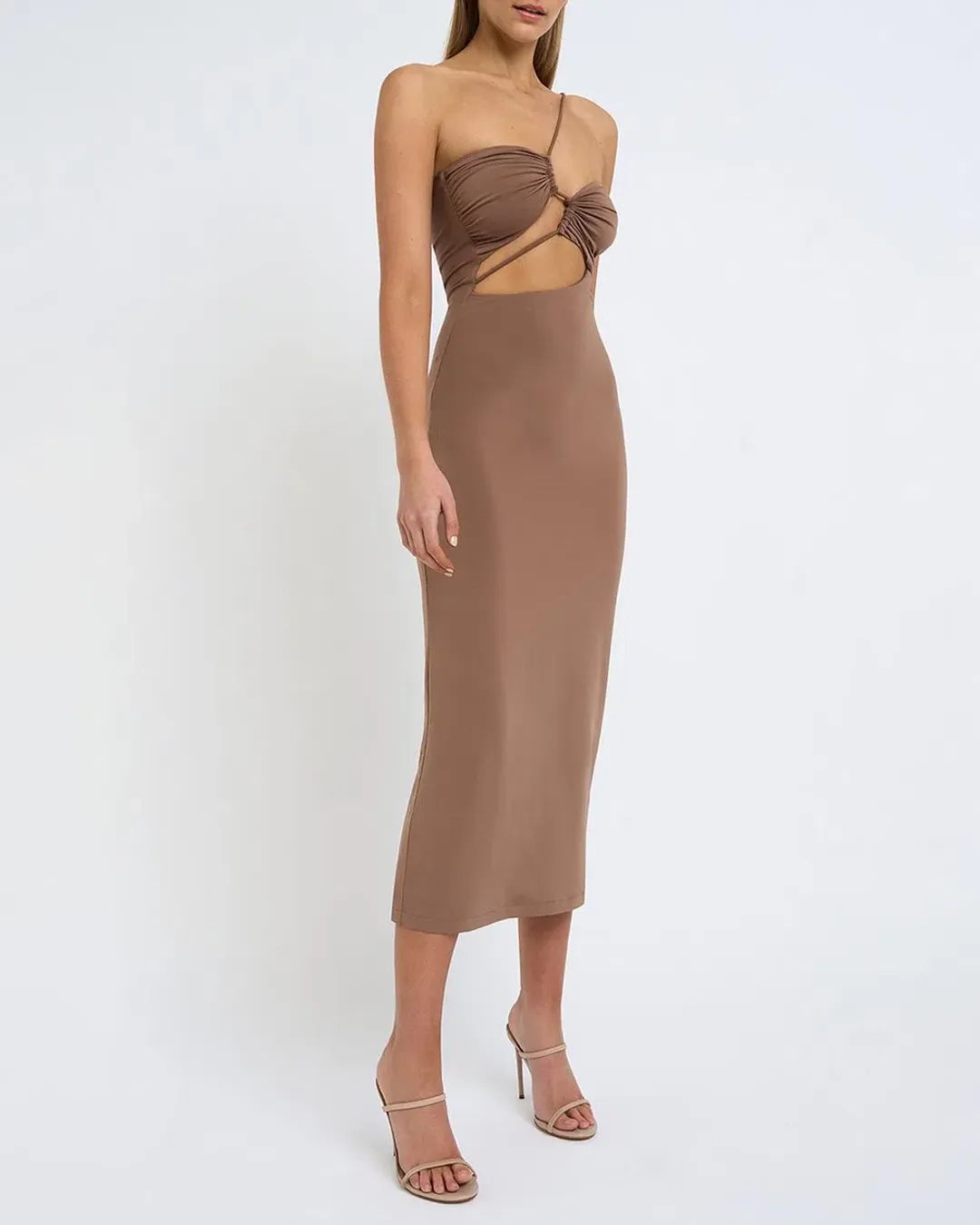 By Johnny - Siya Slice Gather Dress Brown Size AU 8 for rent on The Volte - main image