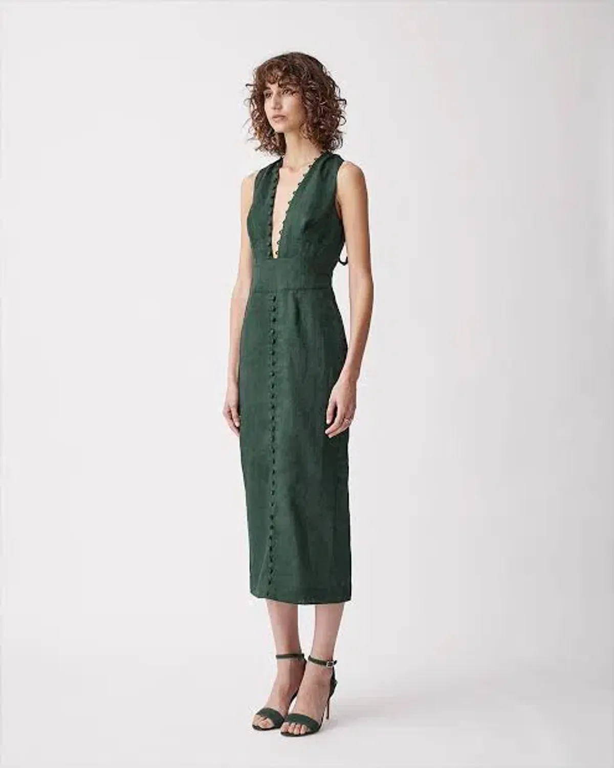 Joslin Studio Midi Dress Olive Green Size AU 12 for rent on The Volte - main image