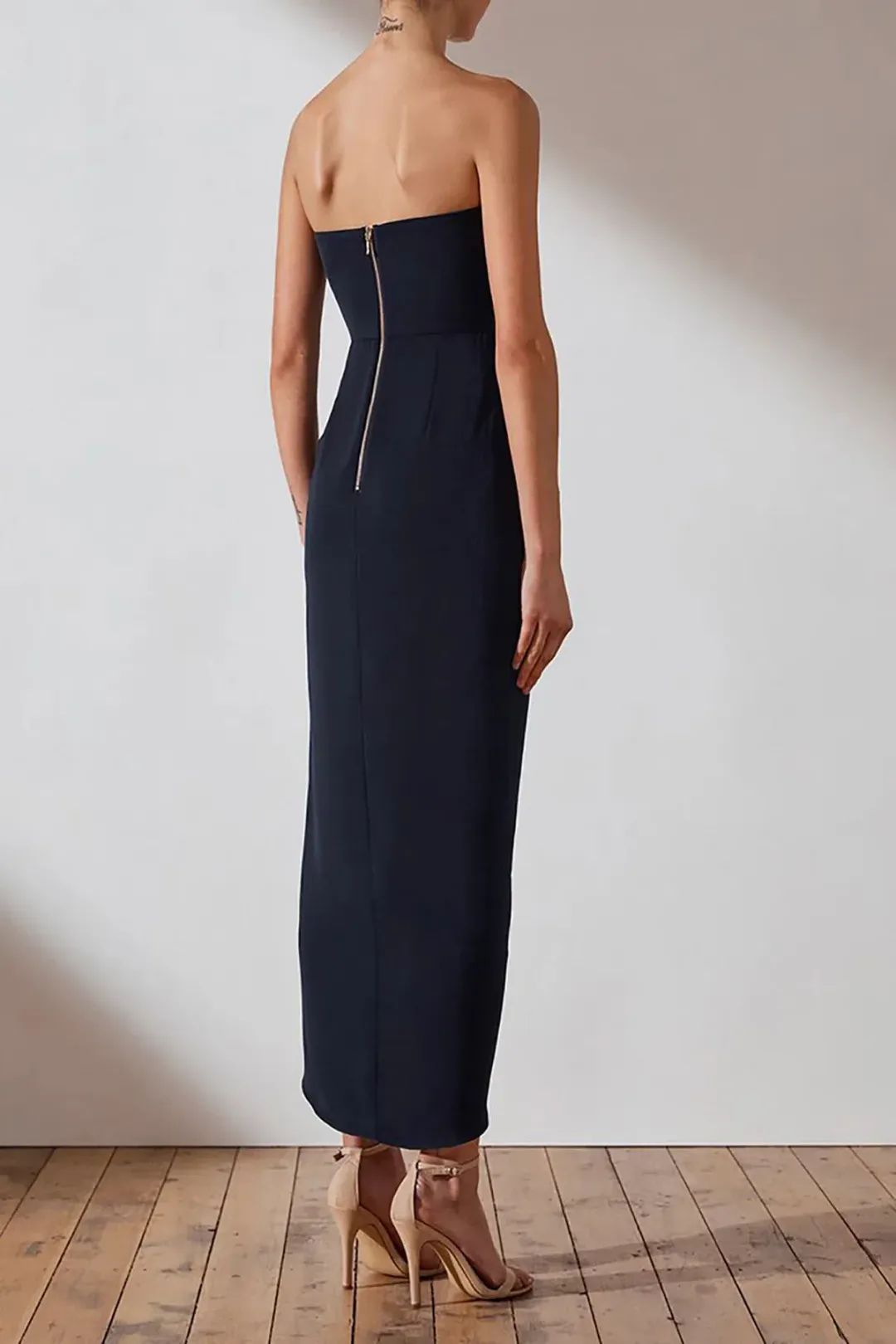 Shona Joy ‘U’ Core Bustier Draped Dress Navy Size AU 12 for rent on The Volte - main image