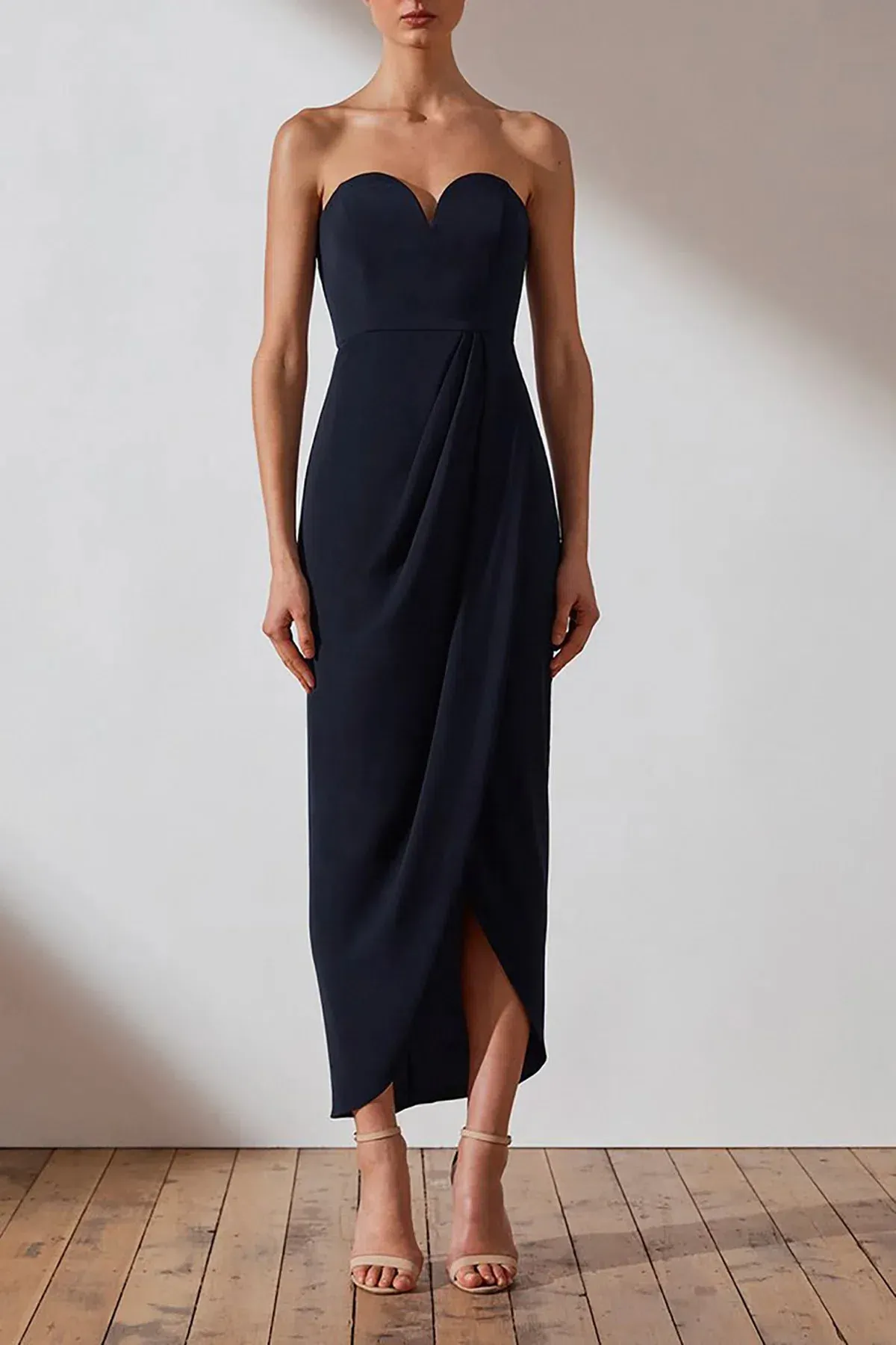 Shona Joy ‘U’ Core Bustier Draped Dress Navy Size AU 12 for rent on The Volte - main image