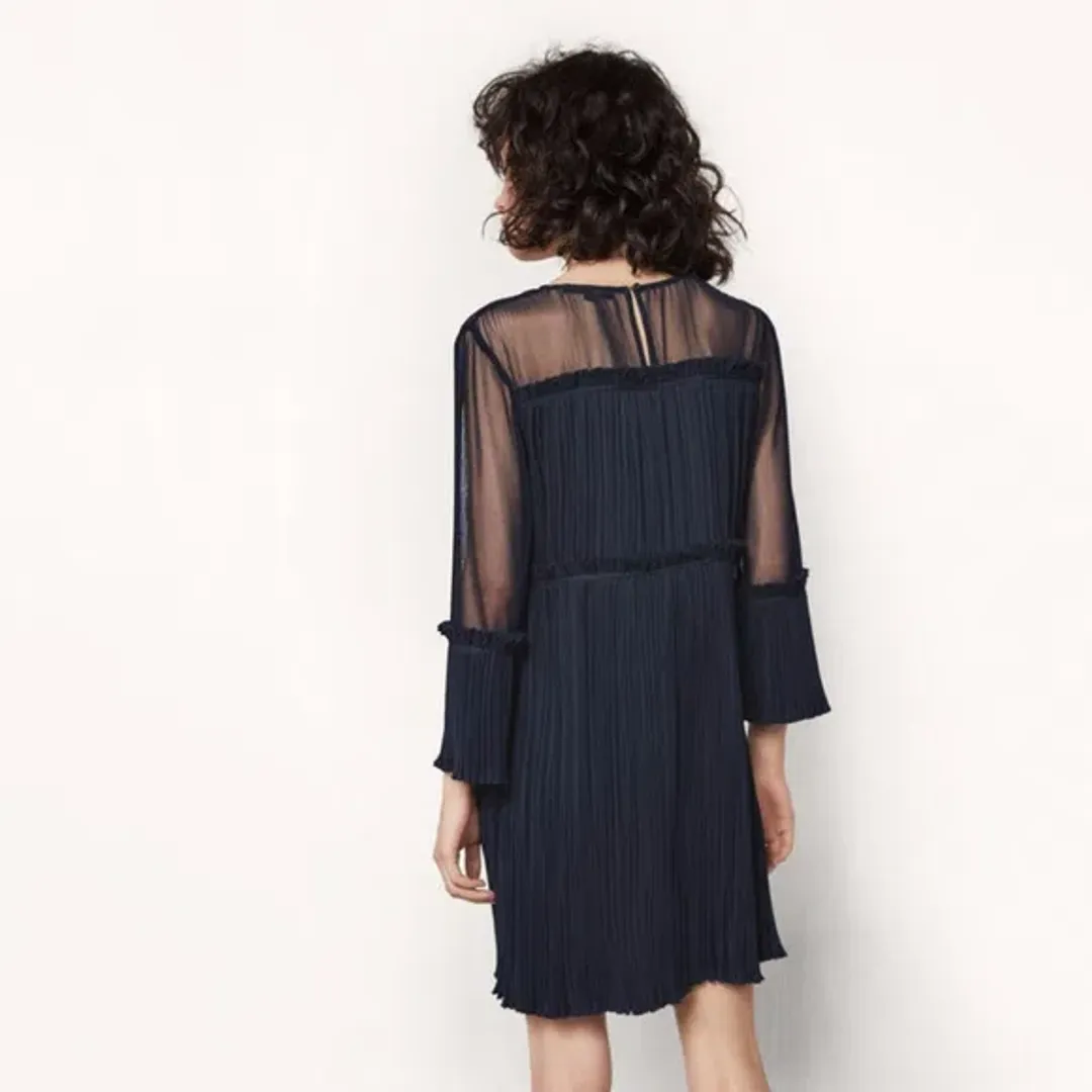 Maje Make Women’s Blue Ritzy Pleated Dress Navy Size 3 / AU 12 for rent on The Volte - main image