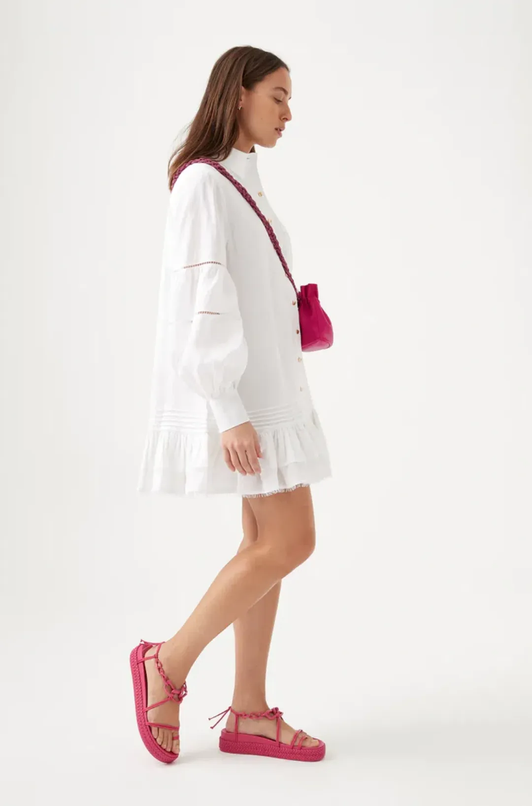 Aje Lotus Shirt Mini Dress Ivory Size 10 / M for rent on The Volte - main image