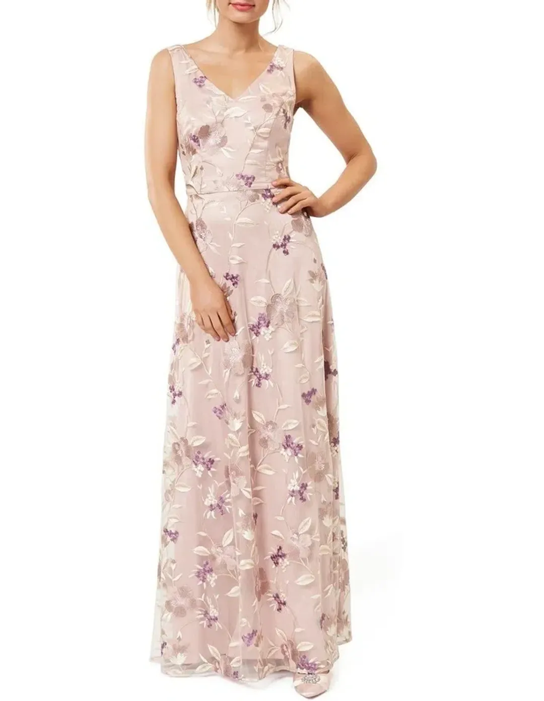 Review Bella Floral Maxi Dress Blush Size 8 for rent on The Volte - main image
