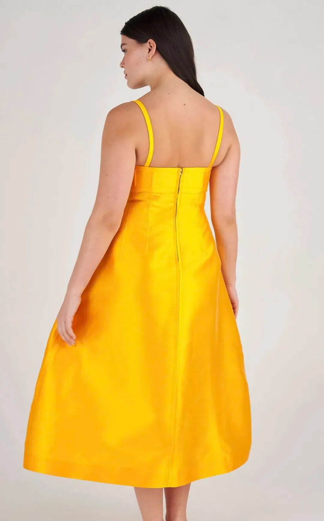 Oroton Sculptured Bodice Dress in Marigold Size 12 for rent on The Volte - main image