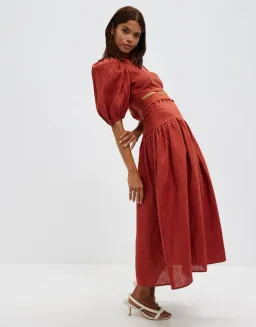 Aere Button Detail Maxi Dress Rust Size 8 for rent on The Volte - image 2