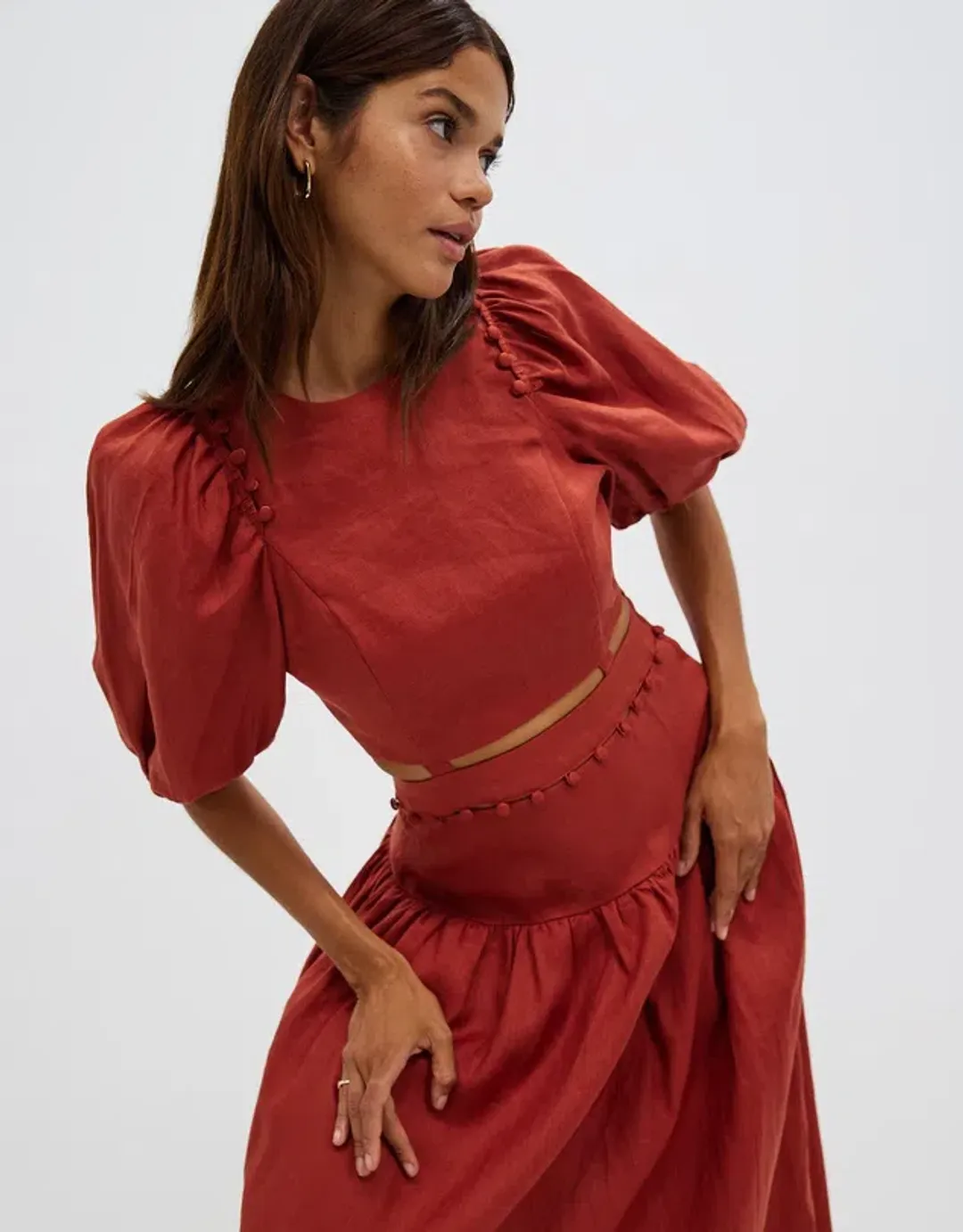 Aere Button Detail Maxi Dress Rust Size 8 for rent on The Volte - main image