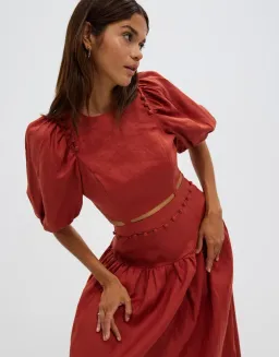 Aere Button Detail Maxi Dress Rust Size 8 for rent on The Volte - image 4