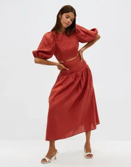 Aere Button Detail Maxi Dress Rust Size 8 for rent on The Volte - image 1