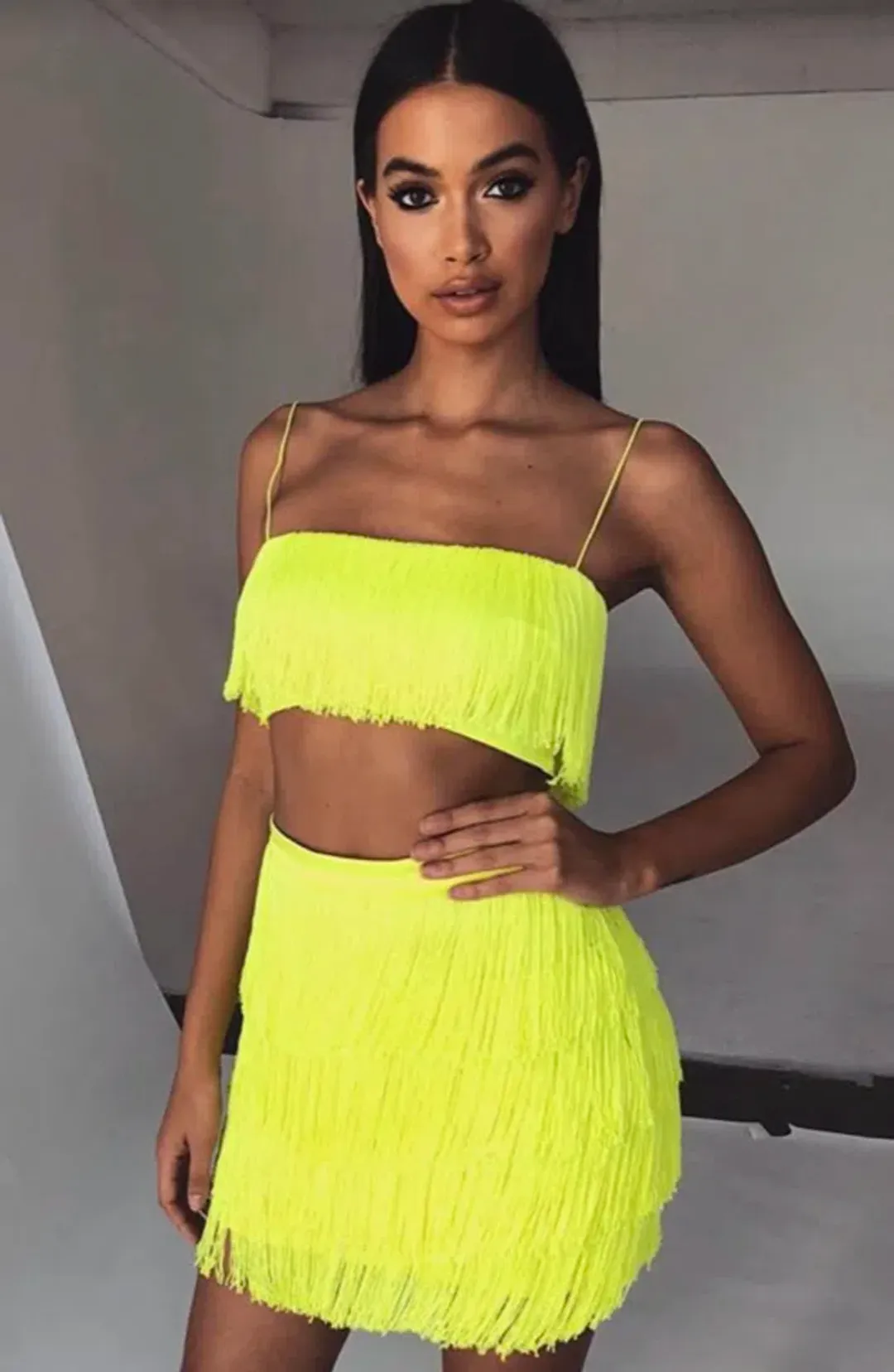 Meshki Sofia Fringe Set Yellow Size M/AU 10 for rent on The Volte - main image