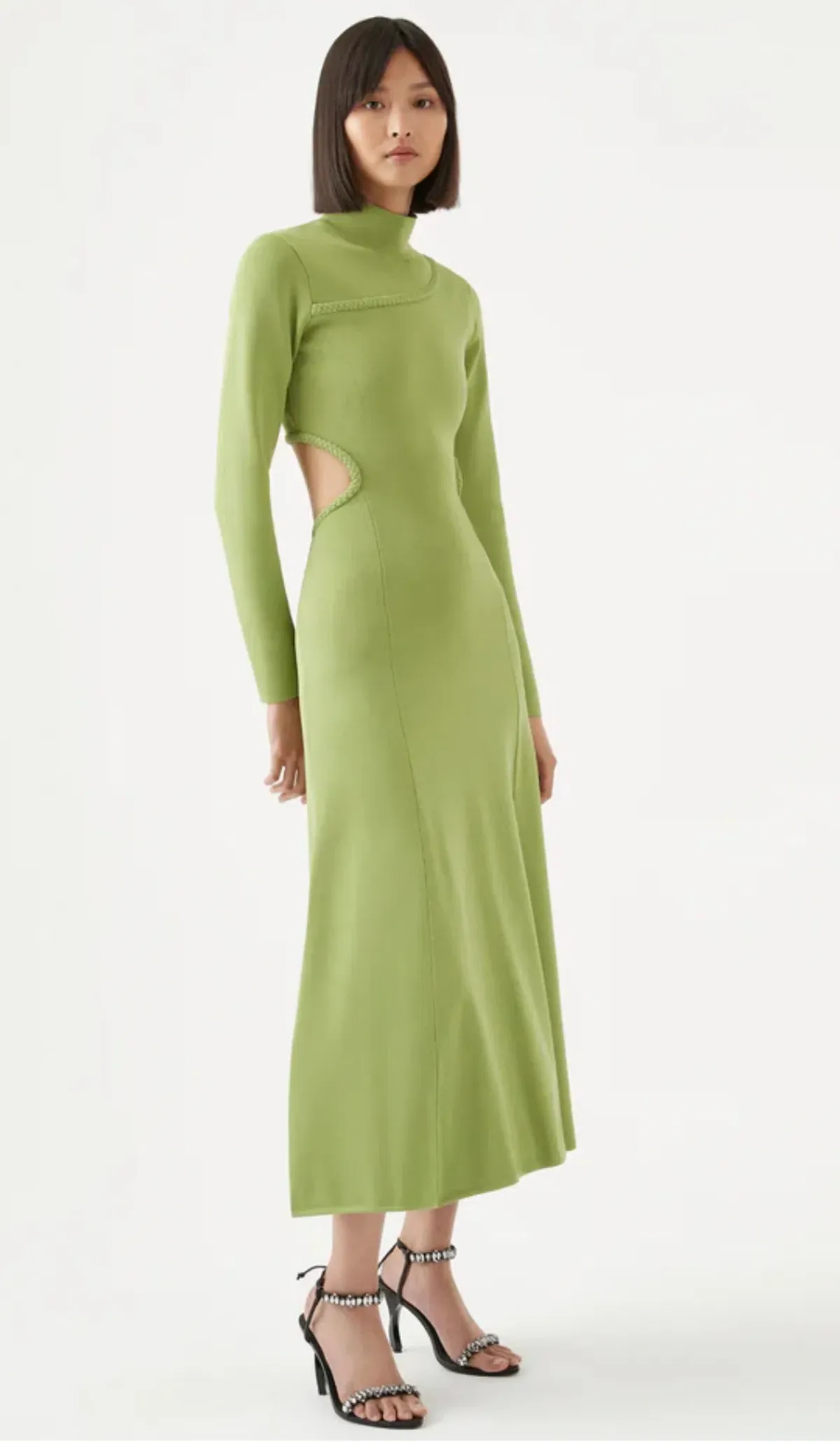 Aje Amelie Braided Cut Out Knit Dress Green Size S/AU 8 for rent on The Volte - main image