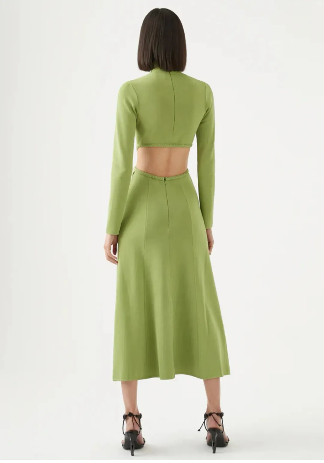 Aje Amelie Braided Cut Out Knit Dress Green Size S/AU 8 for rent on The Volte - main image
