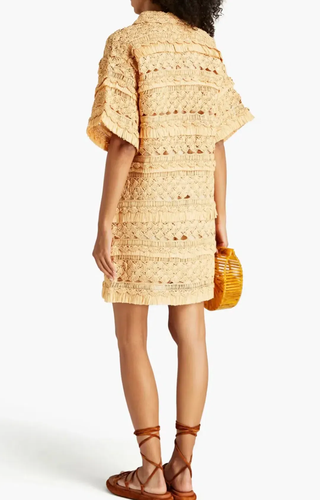 Zimmermann Postcard Straw Crochet Mini Dress Beige Size 0/AU 8 for rent on The Volte - main image