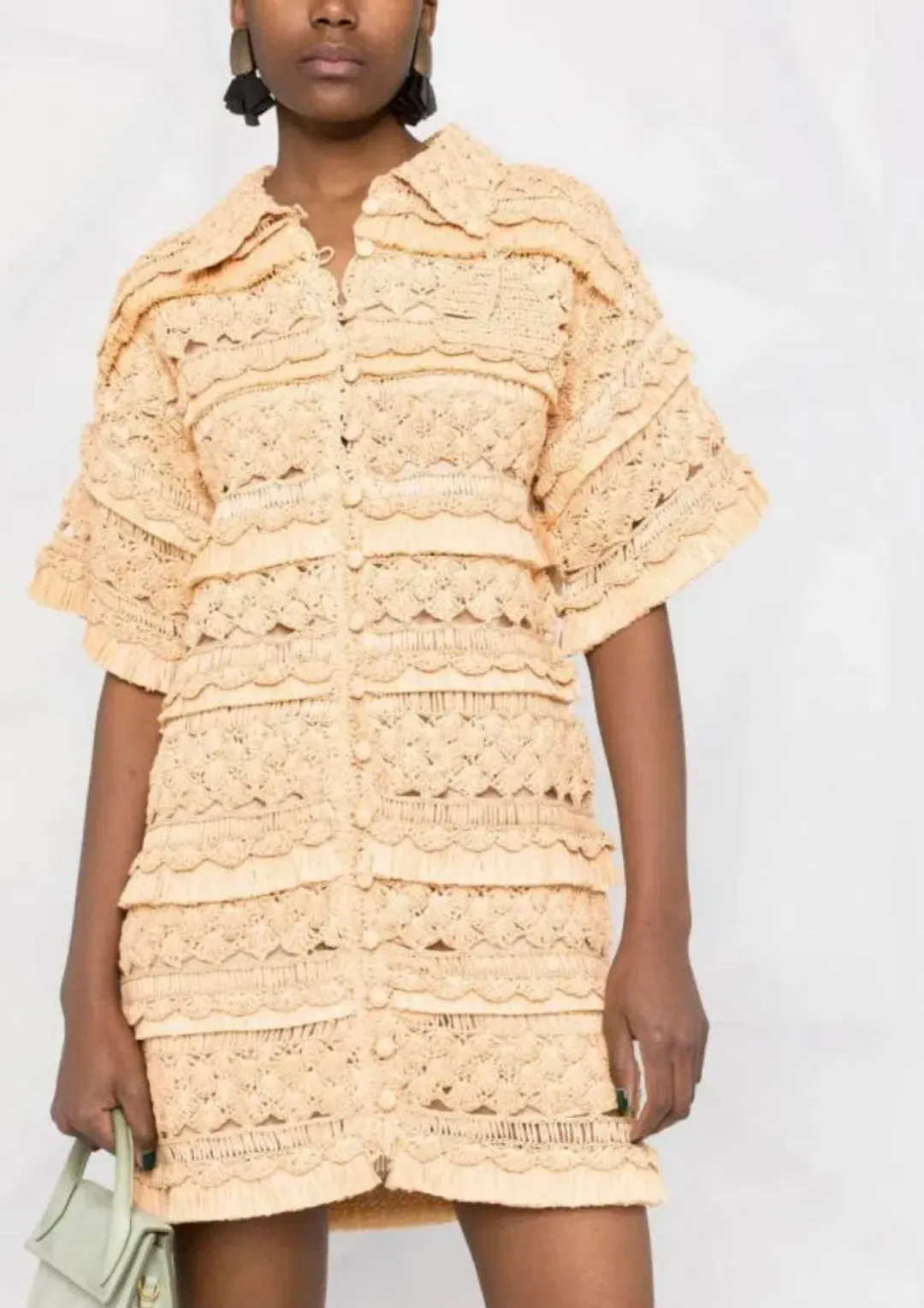 Zimmermann Postcard Straw Crochet Mini Dress Beige Size 0/AU 8 for rent on The Volte - main image