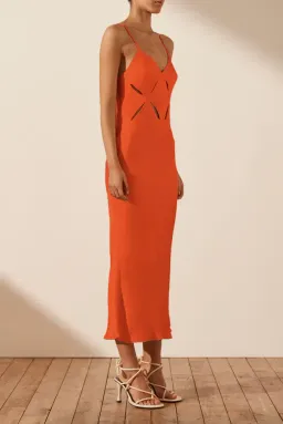 Shona Joy Milo Cut Out Slit Midi Dress - Hibiscus Red/ Orange Size AU 12 for rent on The Volte - image 2