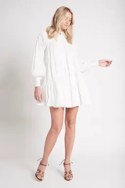 Aje Cascade Gathered Smock Mini Dress White Size AU 6 for rent on The Volte - image 1