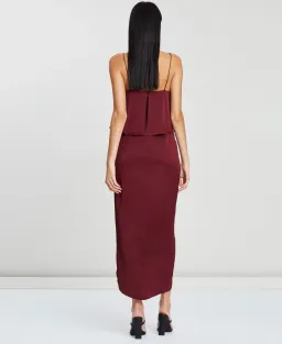 Shona Joy Luxe Cocktail Frill Dress Burgundy Size 10  for rent on The Volte - image 2