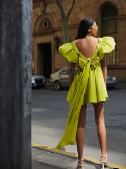 Aje Gretta Bow Back Mini Dress Chartreuse Green Size 6  for rent on The Volte - image 3