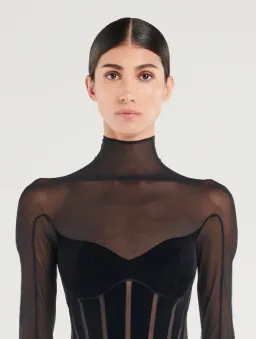 Mugler Wolford Mesh-paneled Mini Dress Black Size 6  for rent on The Volte - image 3