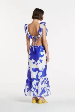 Sir the Label Vivi Frill Maxi Dress Blue Merce Abstract Print Size 3 /AU 12 for rent on The Volte - image 2