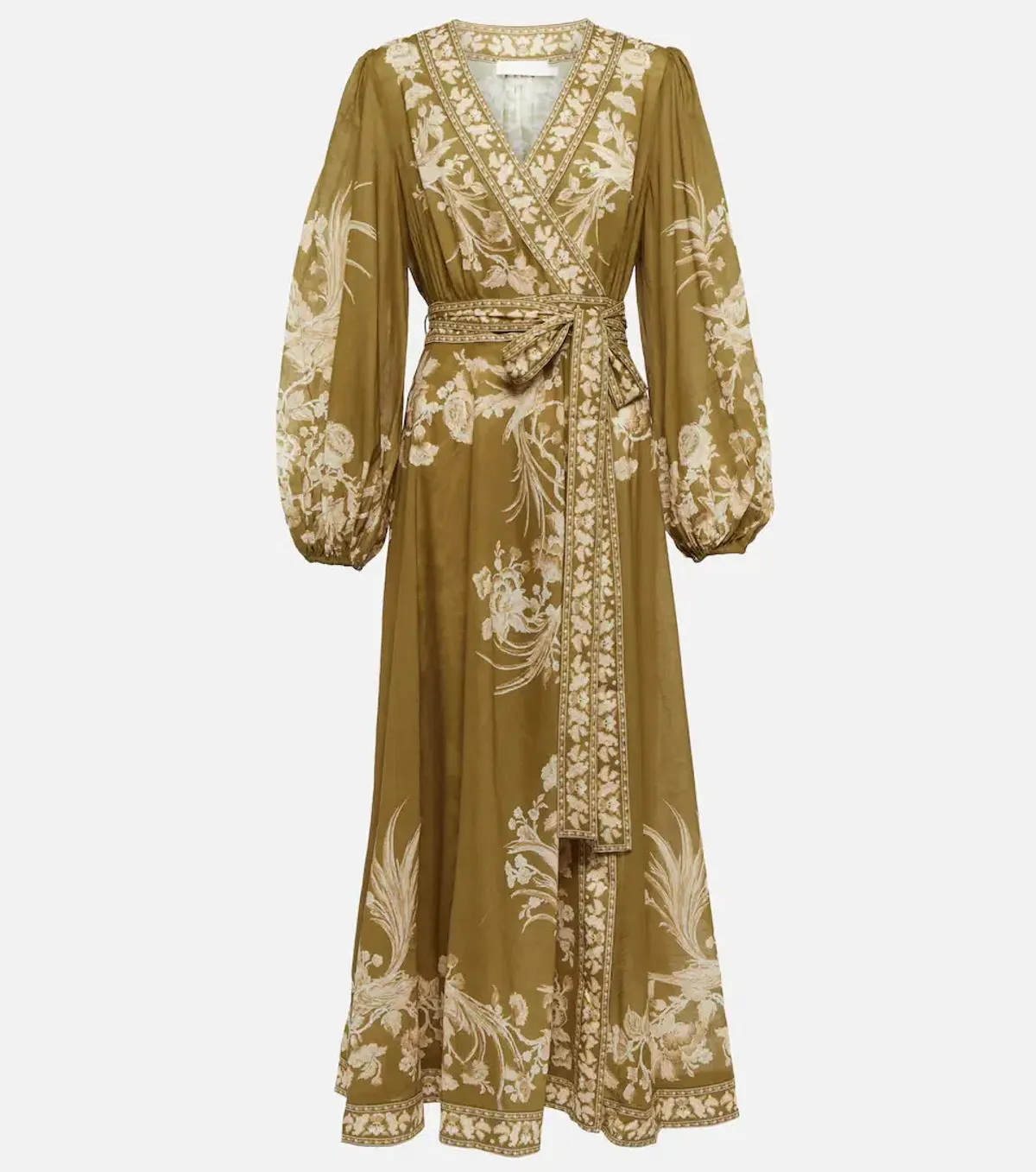 Zimmermann Anneke Wrap Midi Dress Olive Bird Size 0P/Au 6  for rent on The Volte - main image
