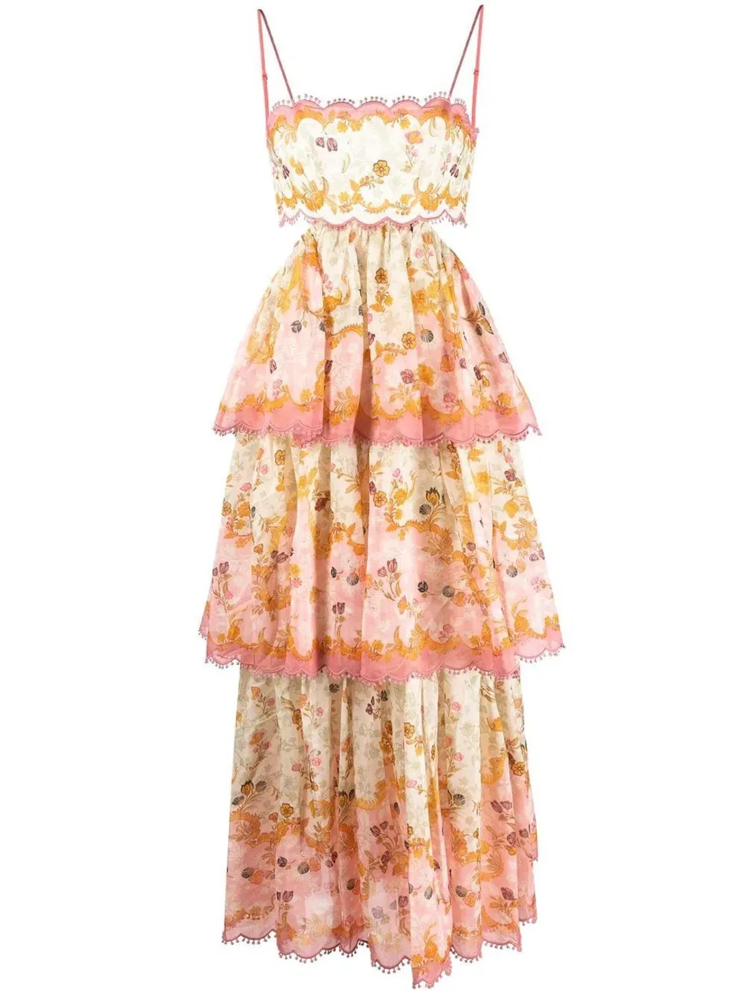 Zimmermann Laurel Frill Midi Dress in Pink Green FloralSize 2 / Au 12 for rent on The Volte - main image