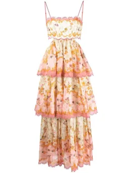 Zimmermann Laurel Frill Midi Dress in Pink Green FloralSize 2 / Au 12 for rent on The Volte - image 5